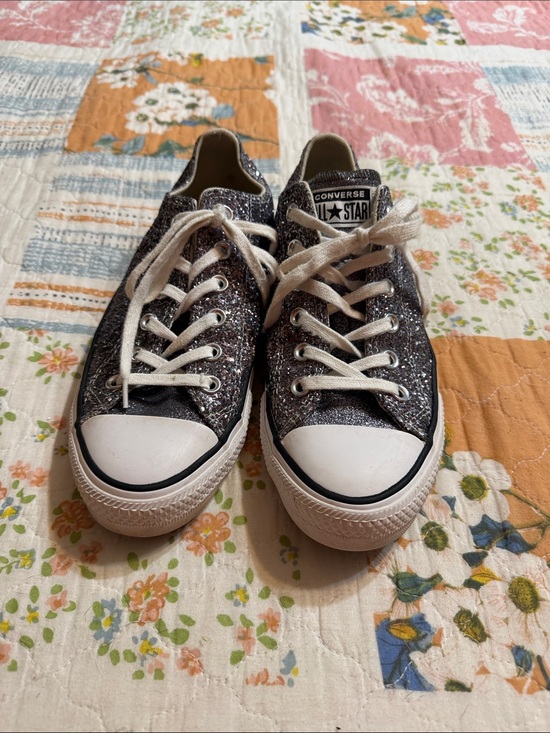Converse Shoes - Converse Low Top Sneakers - Silver Glitter with White Trim